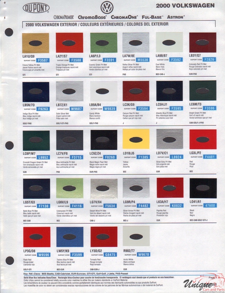 2000 Volkswagen Paint Charts DuPont 1